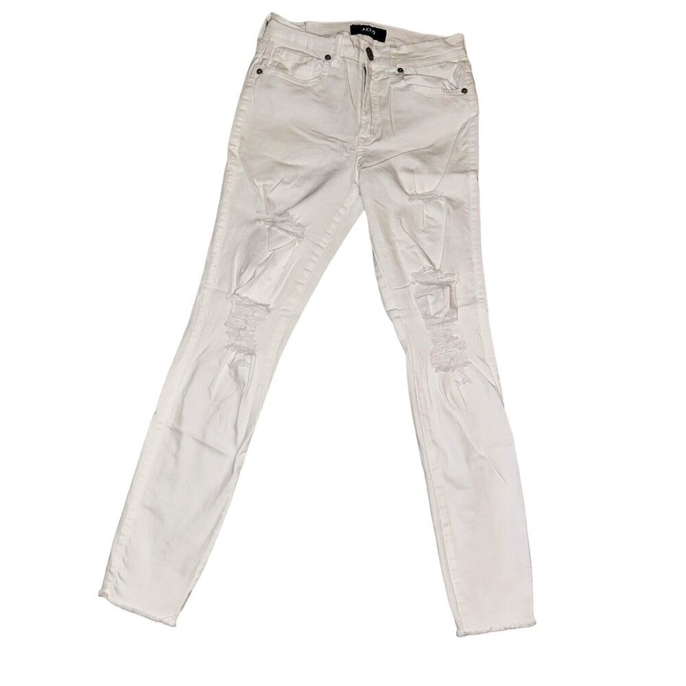 Aero Jeans Womens Size 4 High Rise‎ Skinny Leg Distressed White Denim